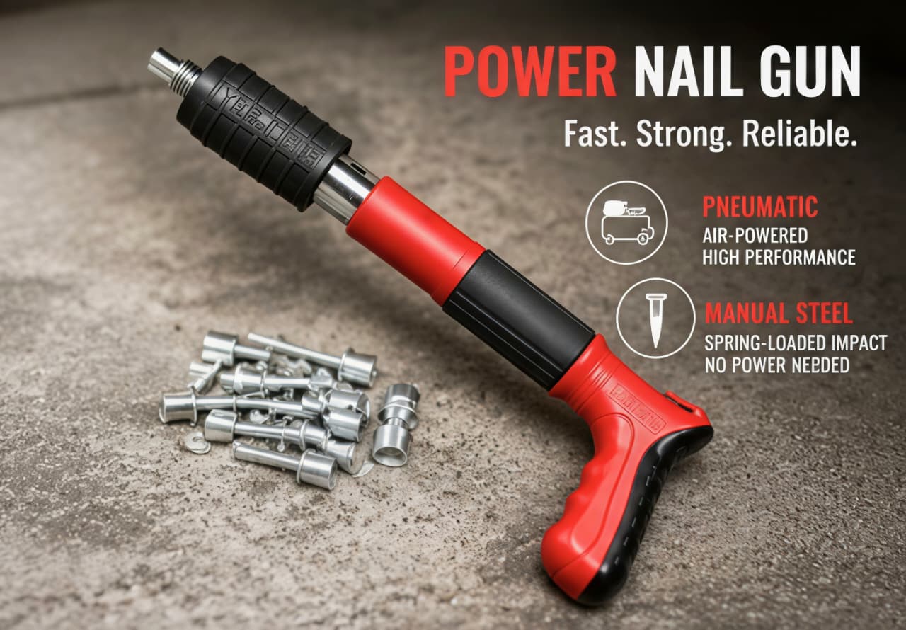 Power Nail Gun – Heavy-Duty Manual Steel Nail Driver for Concrete, Brick & Wood.